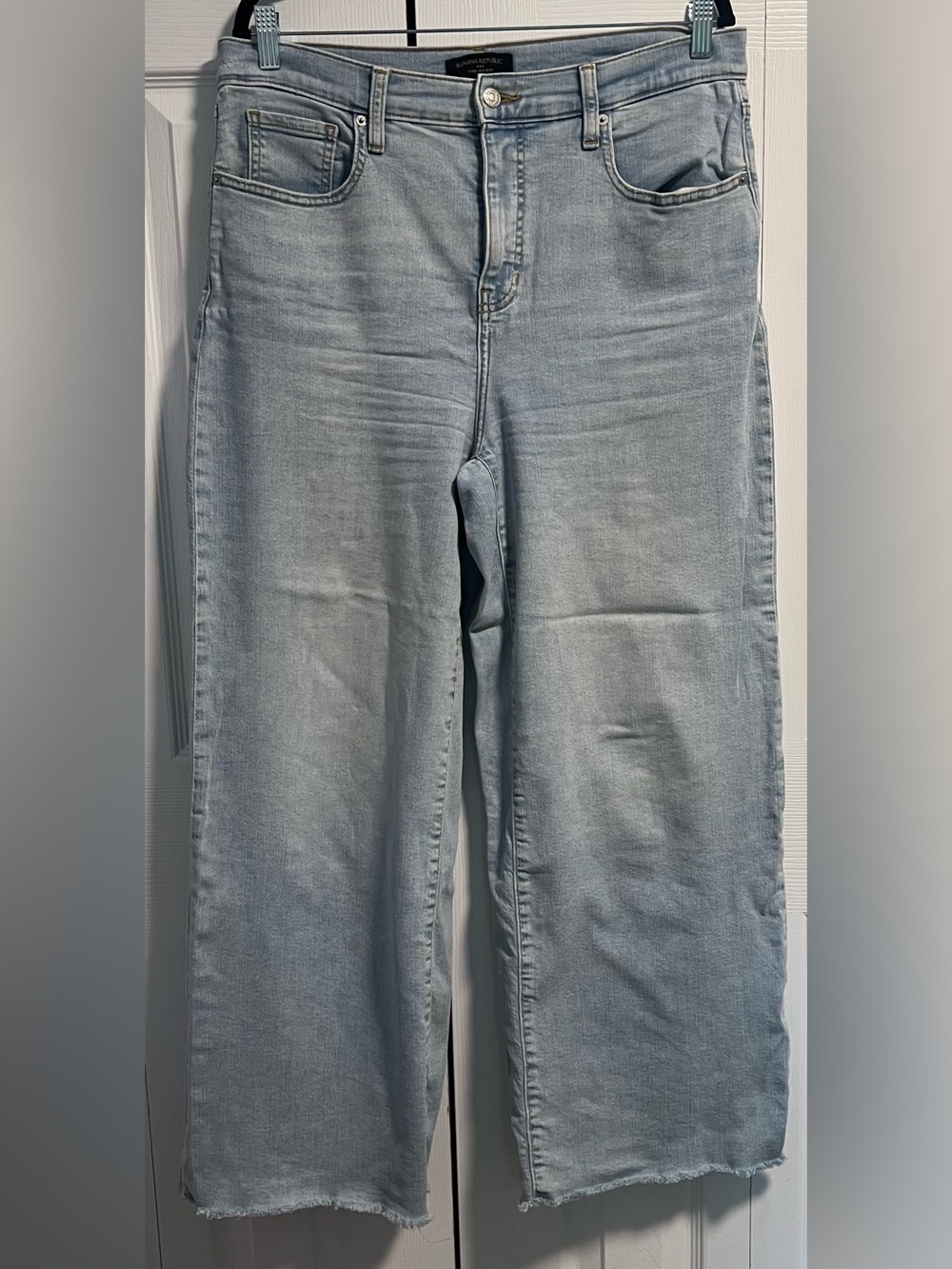 Banana Republic Factory Light Wash Wide Leg Jeans With Frayed Hem